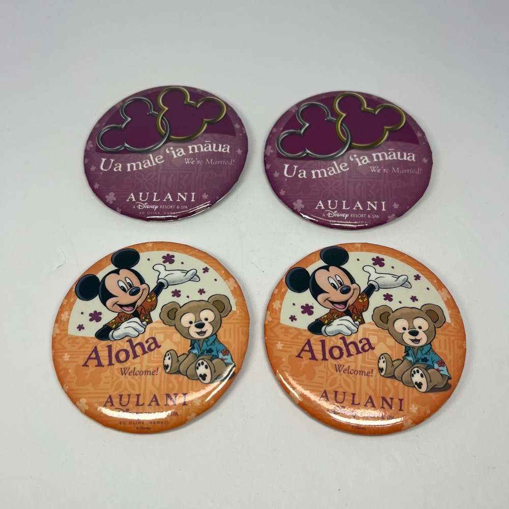 Aulani Disney Resort Mickey Mouse Duffy Aloha Wedding Pins Set of 4 Resort